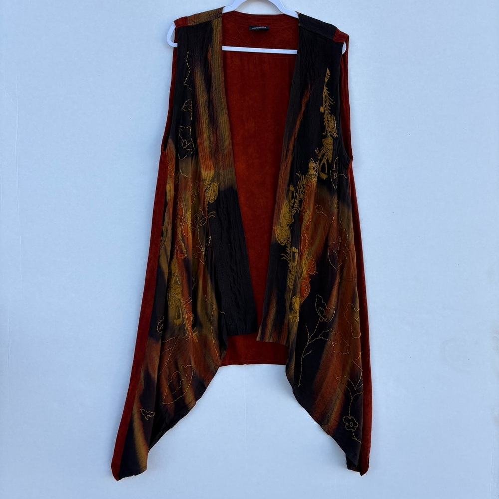 Splash Womens Brown and Black Open Front Sweater Vest One Size beaded embroidery